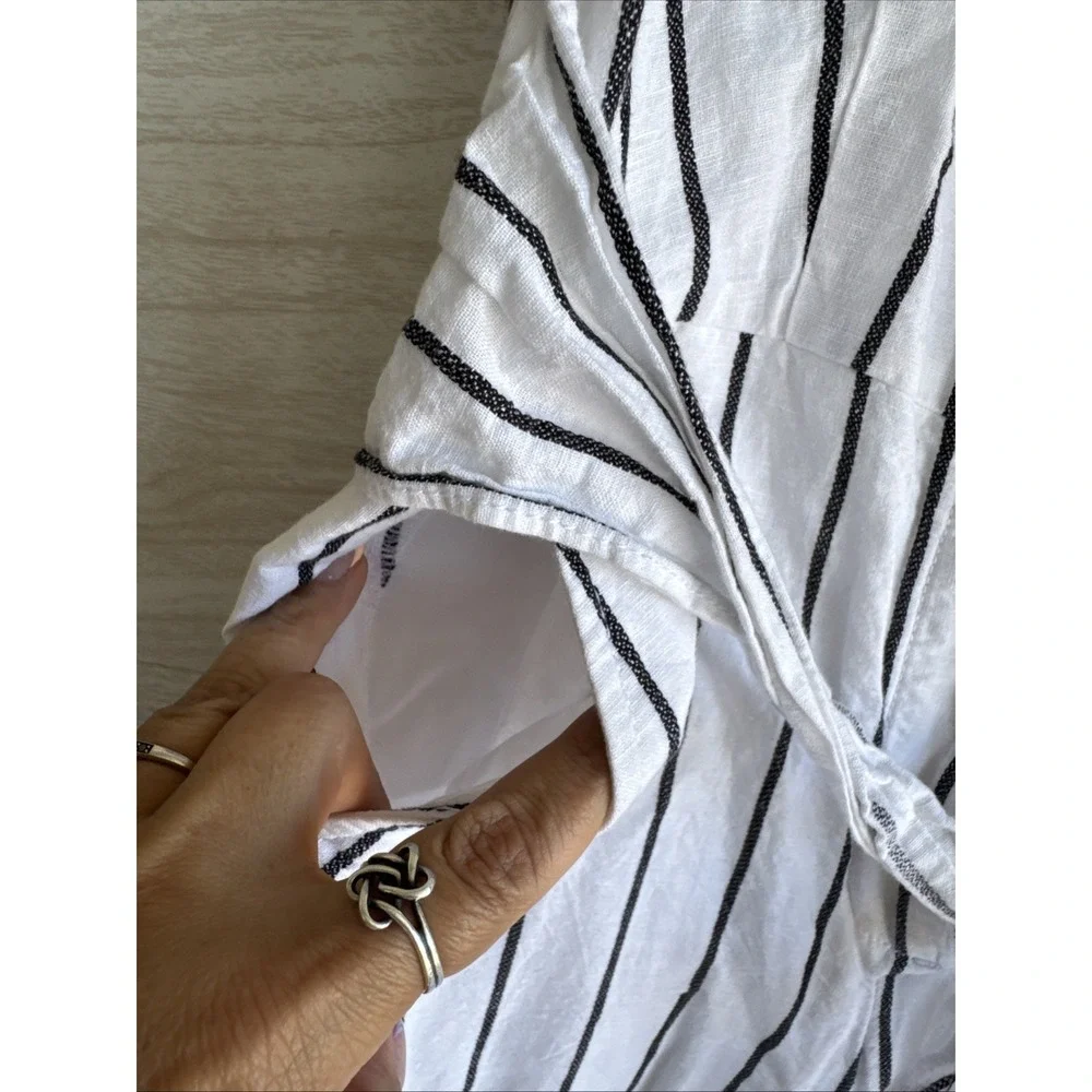 Banana Republic Linen Striped Wide Leg Sleeveless Jumpsuit Pockets Sz 2 L